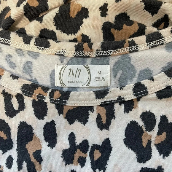 Maurices 24/7 Cream & Black Animal Print Braided Sleeve Tank Top Medium Women’s - Picture 8 of 10